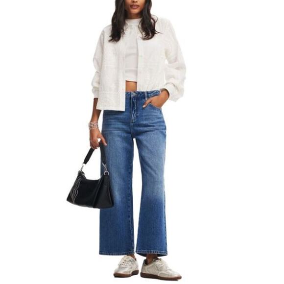 Desigual Women's Wide Leg Jeans US (12) High Waist Crop Med Rinse Preppy Boho - Picture 9 of 13